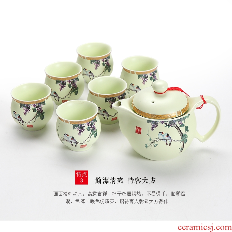 DH of jingdezhen tea service suit household double anti hot cup teapot office of a complete set of kung fu tea cups