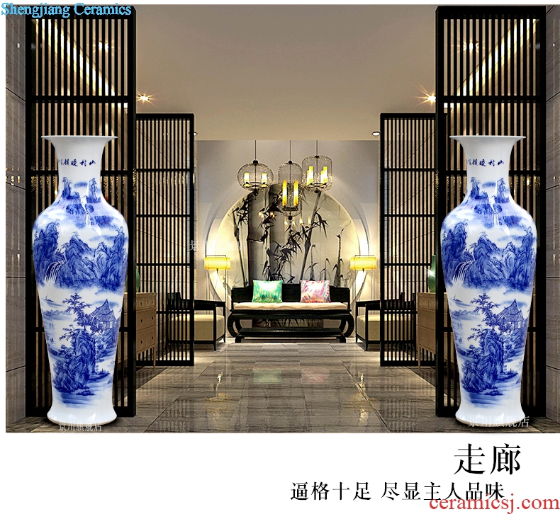 Jingdezhen ceramics home sitting room of large blue and white porcelain vase landscape painting village dawn rhyme furnishing articles ornament