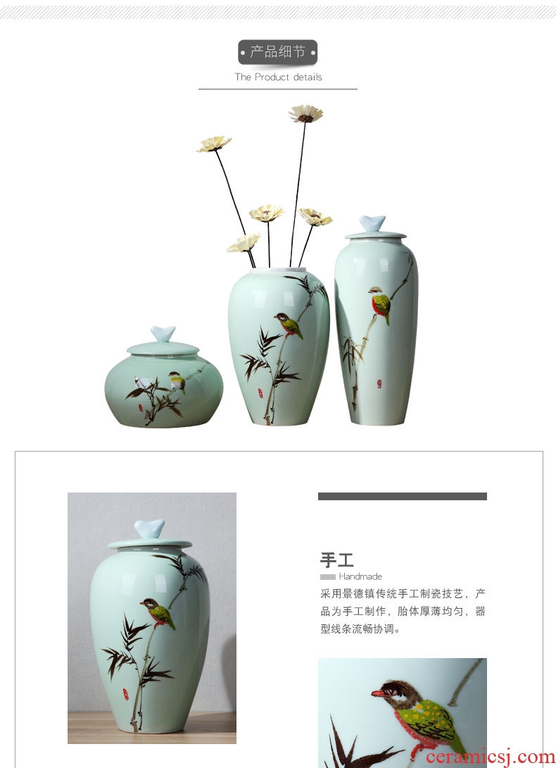 General modern creative new Chinese style ceramic hand-painted painting of flowers and bamboo pot vase furnishing articles TV ark porch decoration