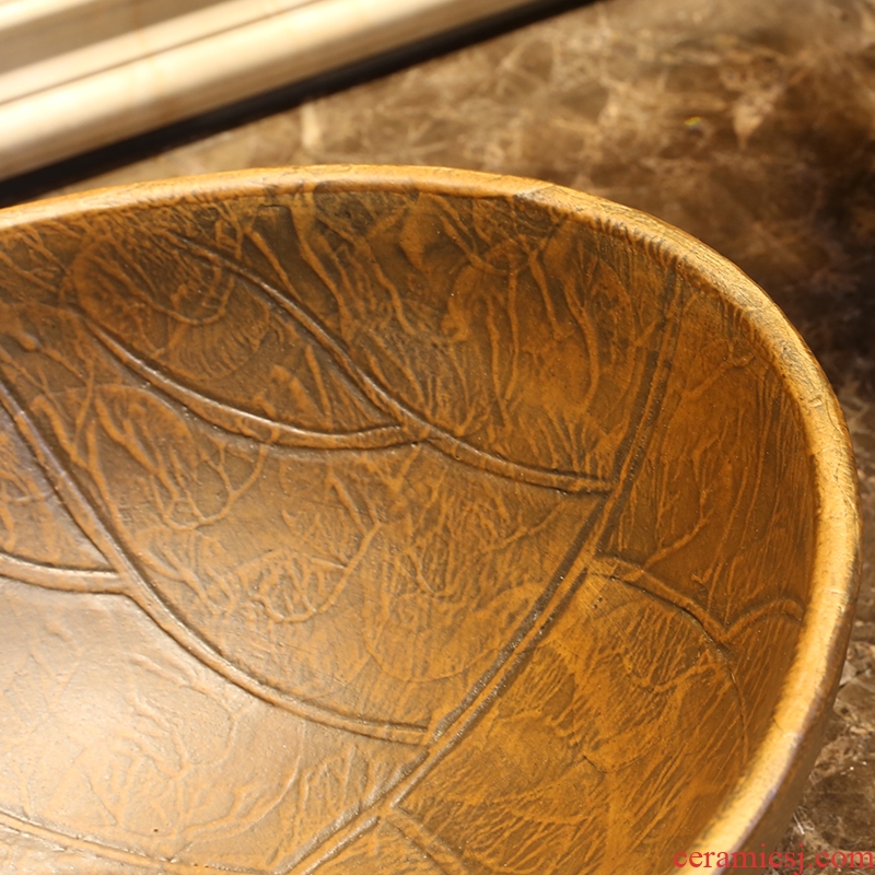 JingYan brown leaf veins art stage basin to creative ceramic sinks Chinese style restoring ancient ways is archaize lavabo