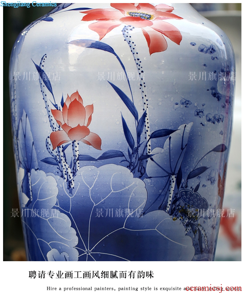 Fish for years have hand-painted lotus Yu Hong lotus landing big vase jingdezhen ceramic household sitting room adornment furnishing articles