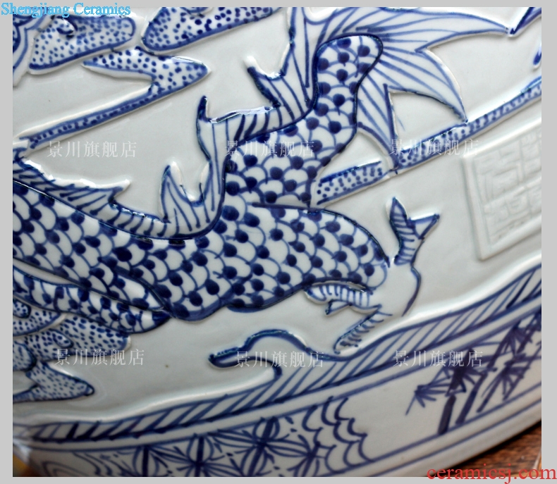 Jingdezhen blue and white porcelain hand carved dragon ceramic large aquarium tortoise GangPen sitting room courtyard floor furnishing articles
