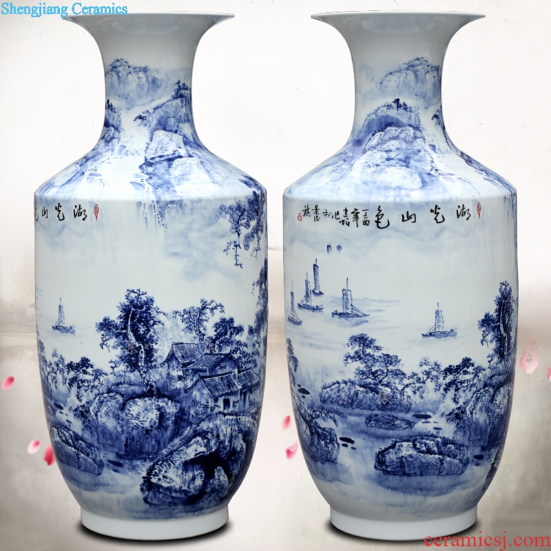 Jingdezhen blue and white porcelain ceramic hand-painted lake view landing big vase household living room a study place