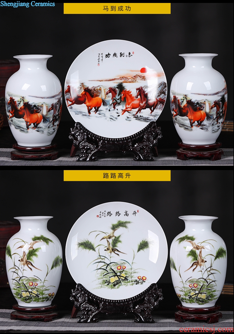 Porcelain of jingdezhen ceramics vase Chinese penjing flower arranging three-piece wine cabinet decoration plate of household decoration