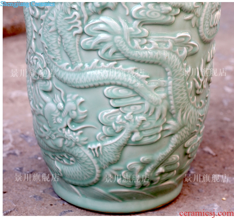 Jingdezhen ceramics carved green glazed carved dragon sitting room of large vase household study office furnishing articles ornament