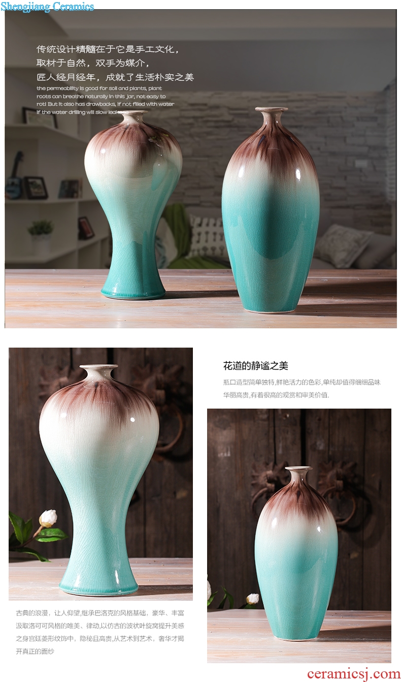 Jingdezhen ceramics kiln ice crack glaze vase three-piece home furnishing articles contemporary sitting room adornment