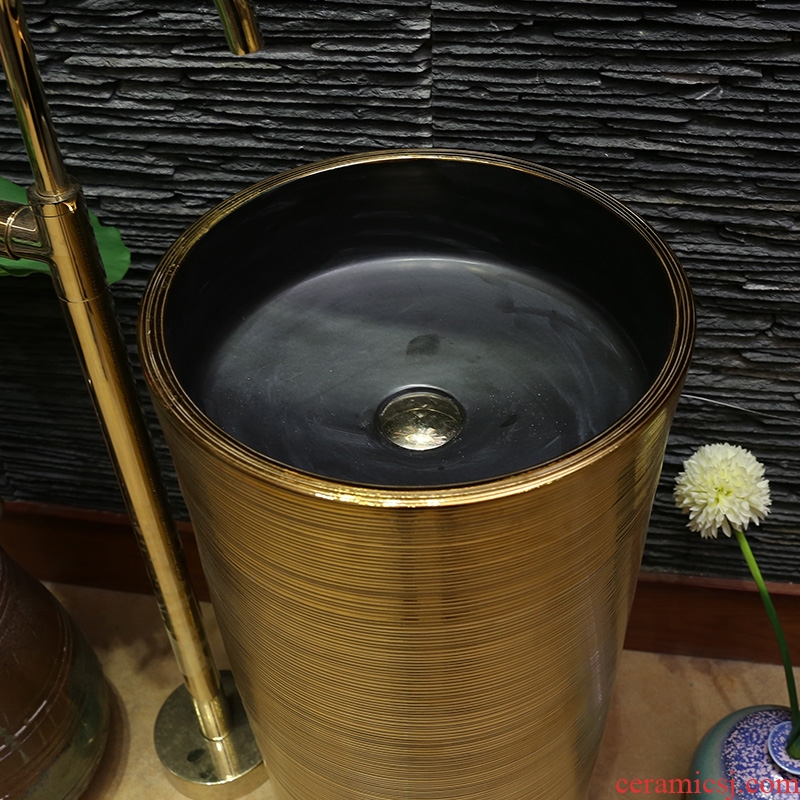 JingYan golden art pillar basin ceramic one pillar lavabo lavatory floor type basin vertical column basin