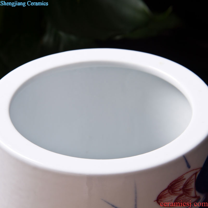 Blue and white porcelain of jingdezhen ceramics study four calligraphy brush blue and white lotus brush pot home decoration products