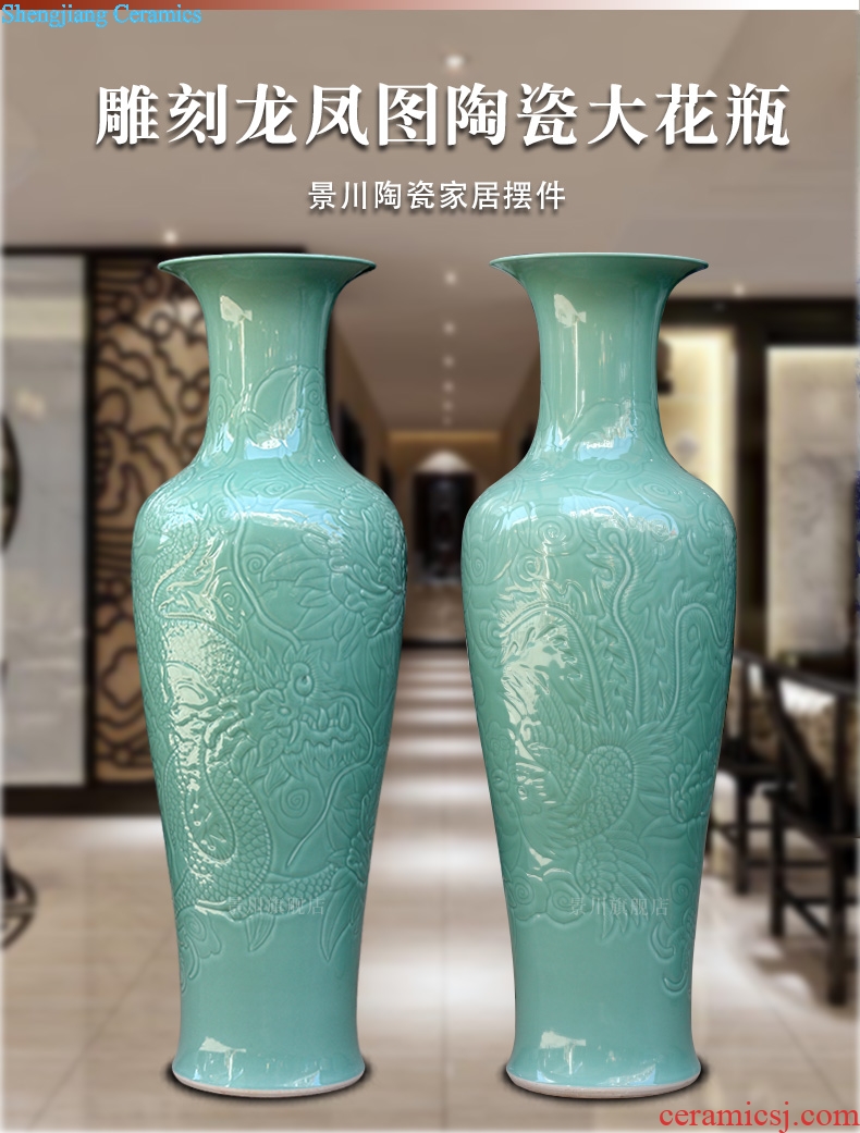 Jingdezhen hand-carved longfeng ceramic vase of large sitting room adornment study hotel opening gifts