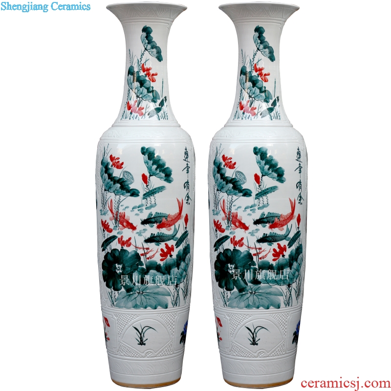 Jingdezhen of large vases, ceramic hand carved lotus big fish peony hotel sitting room adornment is placed