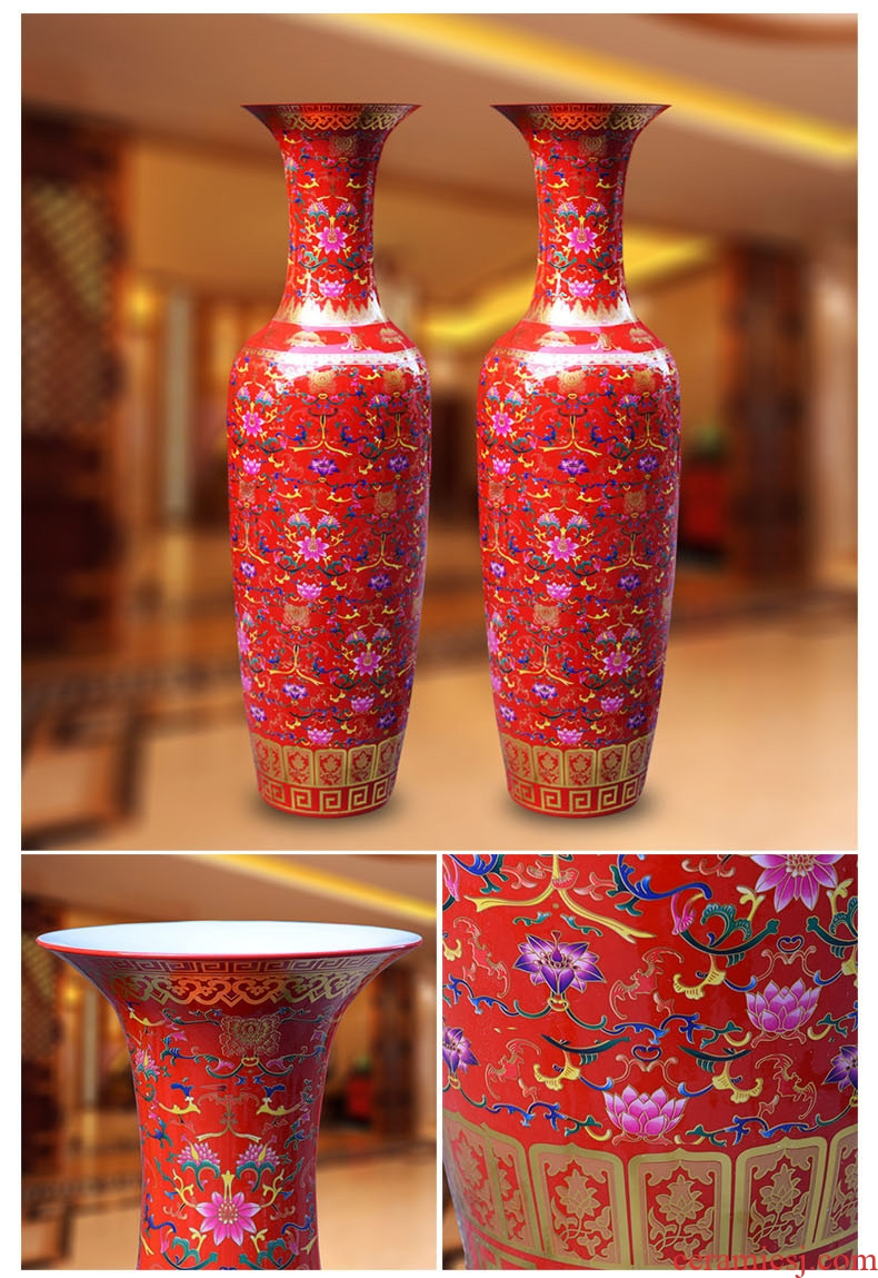Jingdezhen China red paint sitting room of large vase China dragon ceramics hotel lobby hall furnishing articles