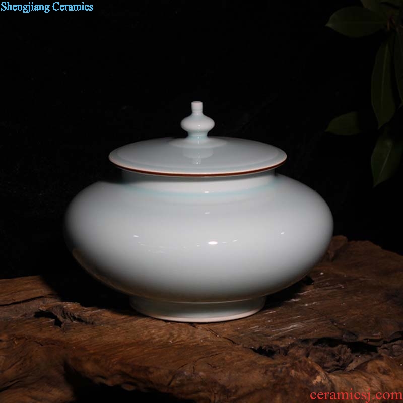Jingdezhen celadon 5 jins of 15 kg small storage tank celadon cover pot home furnishing articles furnishing articles collection
