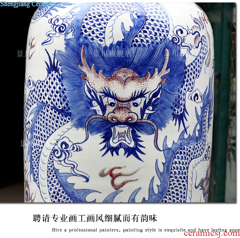 Jingdezhen ceramics hand-painted large blue and white porcelain vase carved dragon porcelain opening furnishing articles 1.8 m 3 m