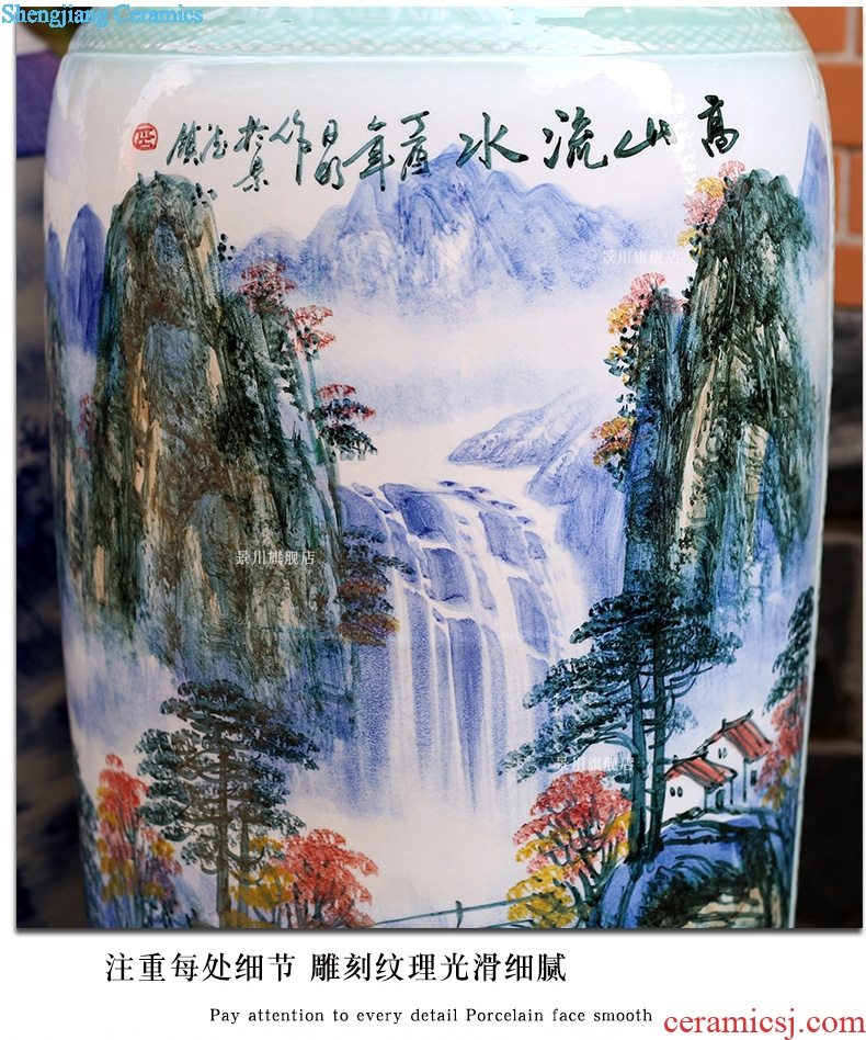 Jingdezhen ceramics hand-painted mountain stream figure sitting room of large vase study Chinese large household furnishing articles