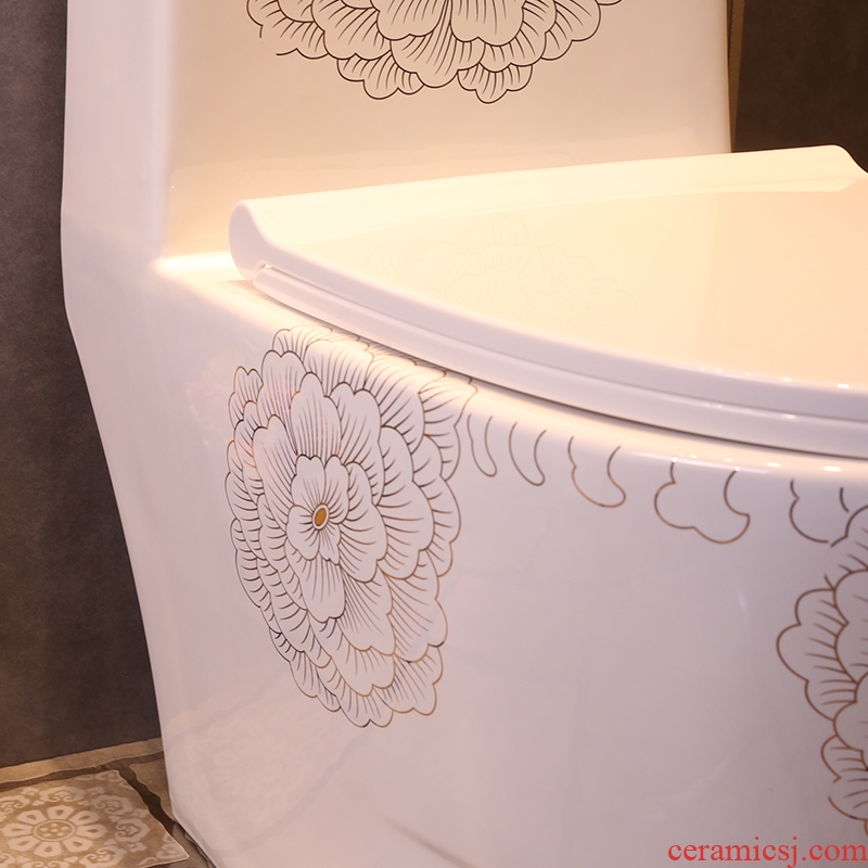 JingYan platinum peony European art household toilet closestool siphon type ceramic conjoined splash water sit implement