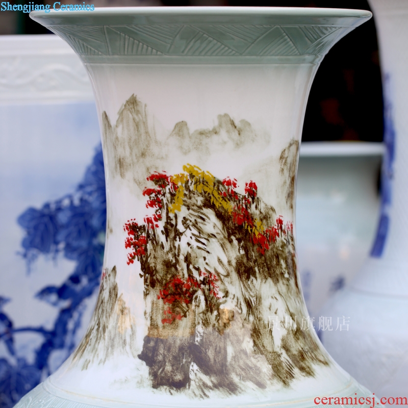 Jingdezhen ceramics green landscape painting sculpture of large vase full shade big porcelain sitting room furnishing articles