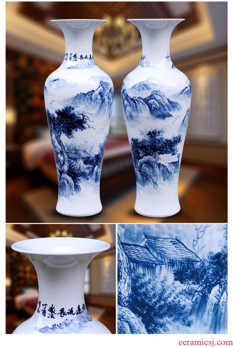 Jingdezhen ceramic floor day hao big vase hand-painted lotus landscape ceramic vase sitting room home decoration