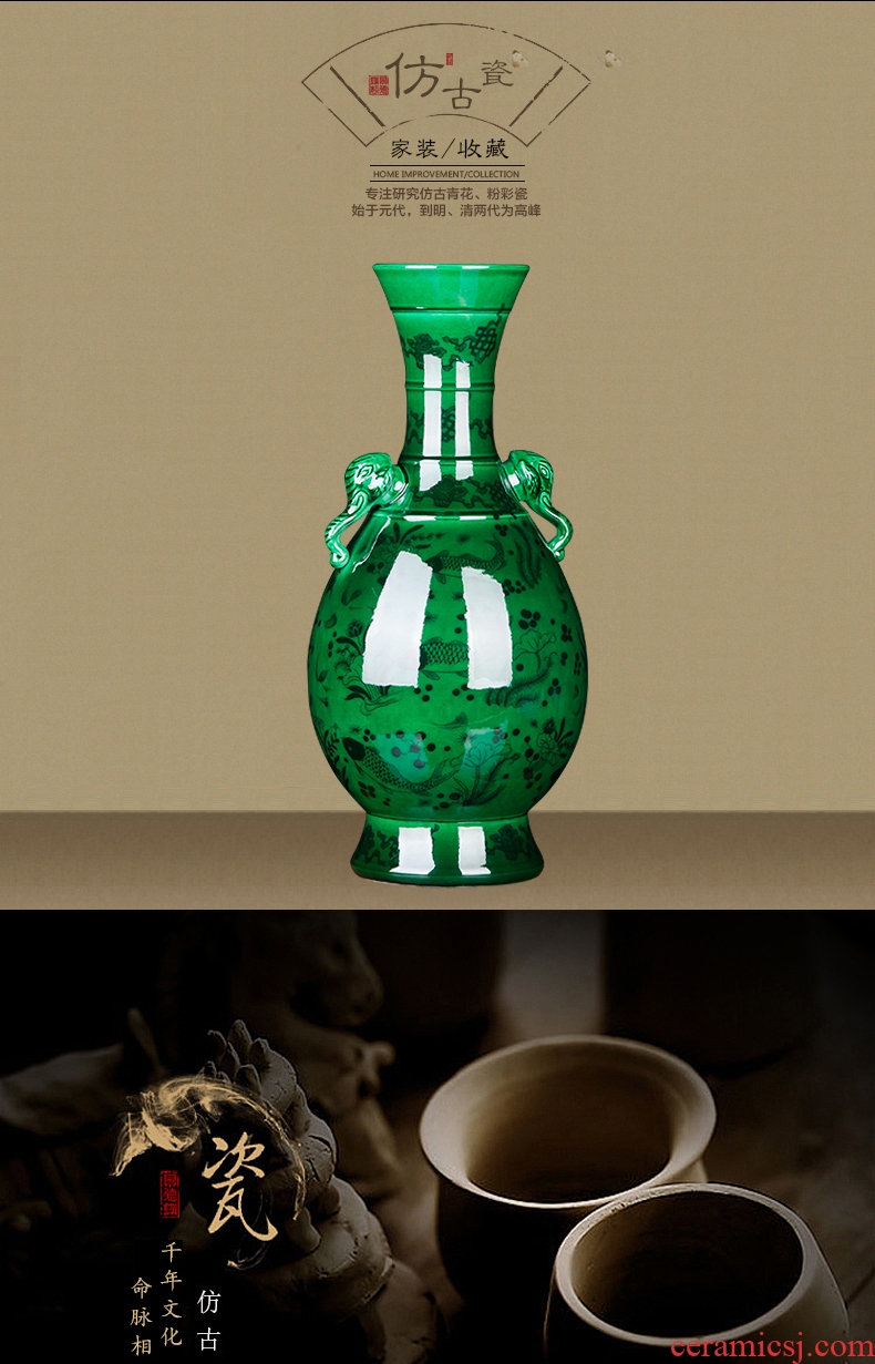 Jingdezhen ceramics green glaze large vases, antique Chinese flower arranging, furnishing articles home sitting room adornment handicraft