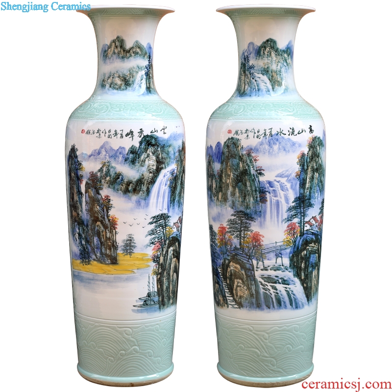 Jingdezhen ceramics hand-painted mountain stream figure sitting room of large vase study Chinese large household furnishing articles