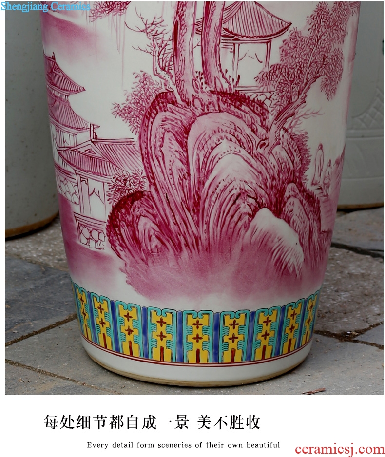 Jingdezhen ceramic hand-painted landscape painting big vase household living room floor furnishing articles shops opening gifts