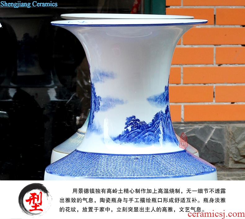 Jingdezhen ceramics hand-painted landing big blue and white porcelain vase home sitting room hotel furnishing articles craft gift