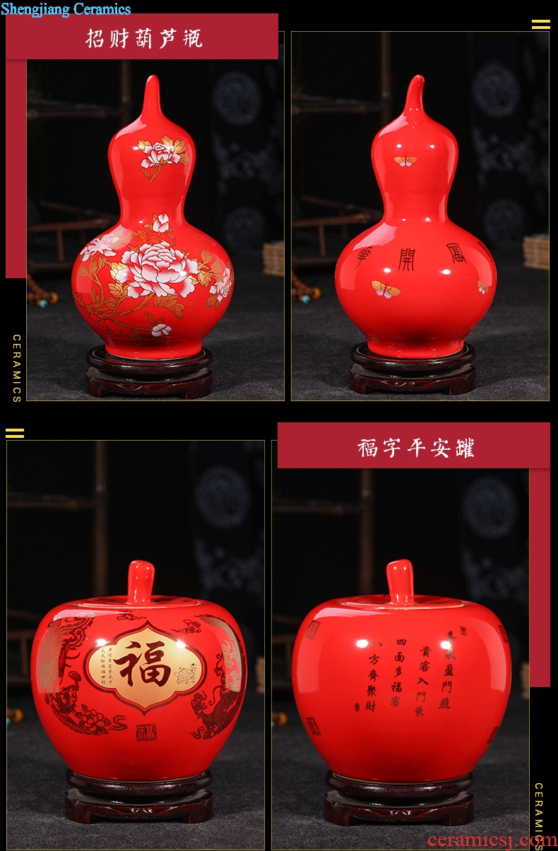 Jingdezhen ceramics China red longfeng gourd furnishing articles sitting room vase vases, modern home decoration