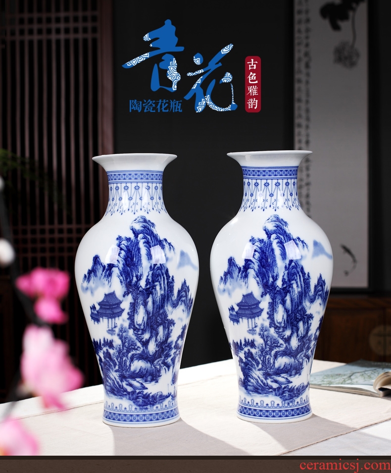 Jingdezhen ceramics blue and white porcelain vase furnishing articles sitting room flower arrangement bedroom office lucky bamboo decorative arts and crafts