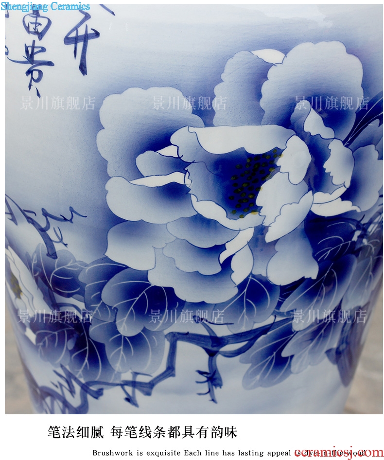 Jingdezhen porcelain ceramic blue and white peony blooming flowers hand-painted sitting room of large vase household furnishing articles