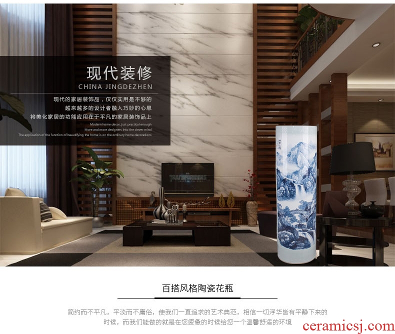 Jingdezhen of large vases, hand-painted color ink landscape ceramic vase modern housewarming sitting room adornment is placed