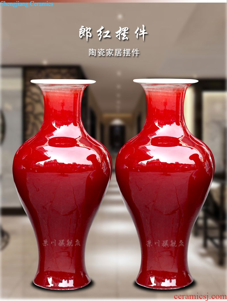 Jingdezhen China red ceramics dried flowers flower arrangement ruby red big vase household hotels sitting room be born modern large furnishing articles