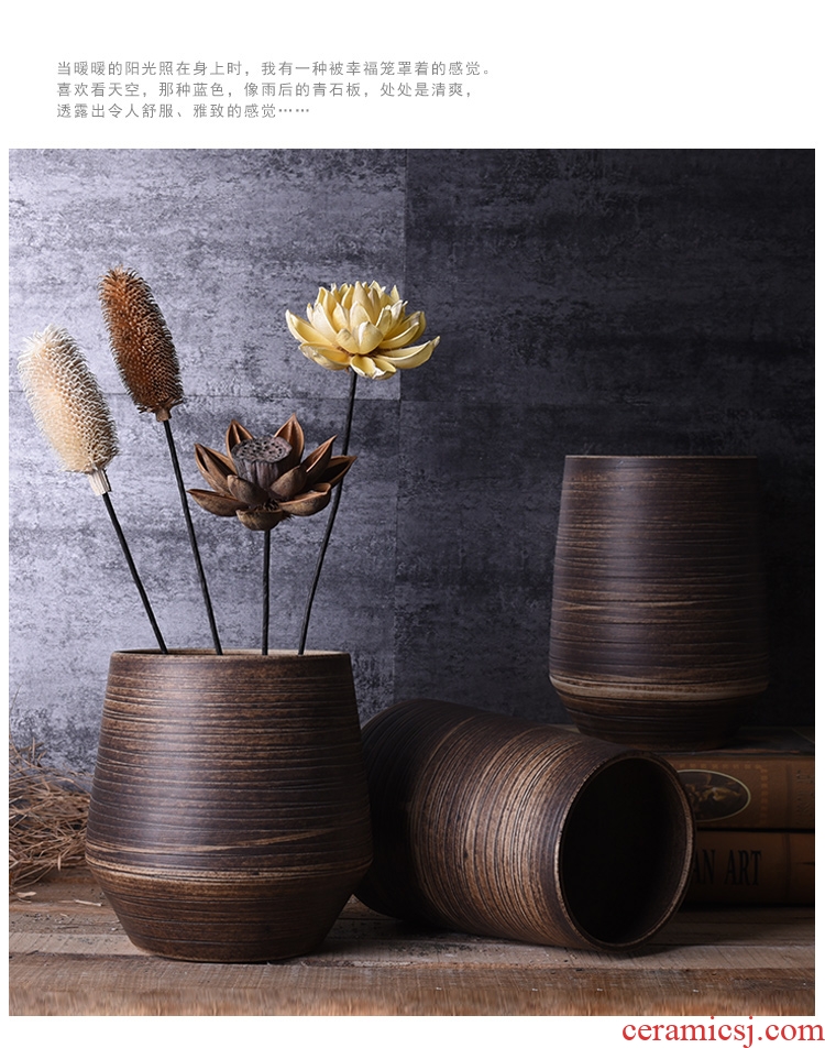 Ceramic coarse pottery new Chinese literary restoring ancient ways the sitting room is contracted household adornment manual flower vase home furnishing articles