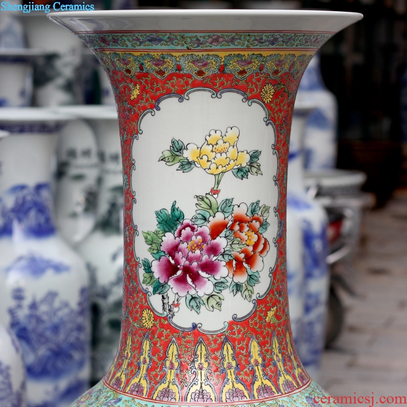 Jingdezhen ceramic hand-painted pastel kam tong prosperous big vase sitting room be born flower arranging the study Chinese style household furnishing articles