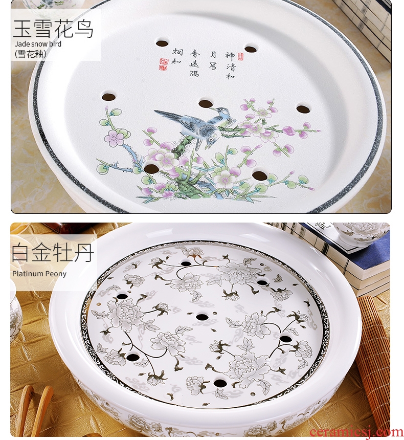 Circular tea tray, ceramic household tray jingdezhen blue and white porcelain kung fu tea water tea tea saucer