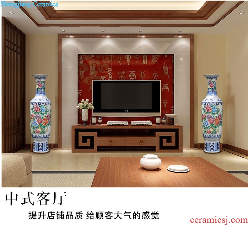 Jingdezhen ceramic powder enamel vase peony flowers prosperous big household furnishing articles sitting room of large hotel decoration