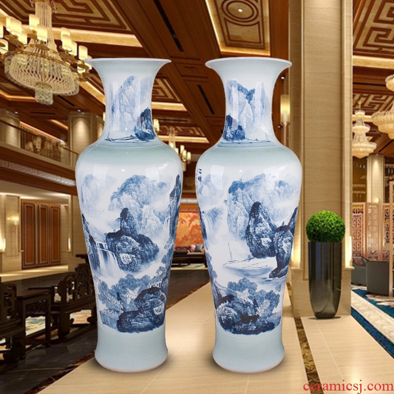 Jingdezhen of large vases, hand-painted color ink landscape ceramic vase modern housewarming sitting room adornment is placed