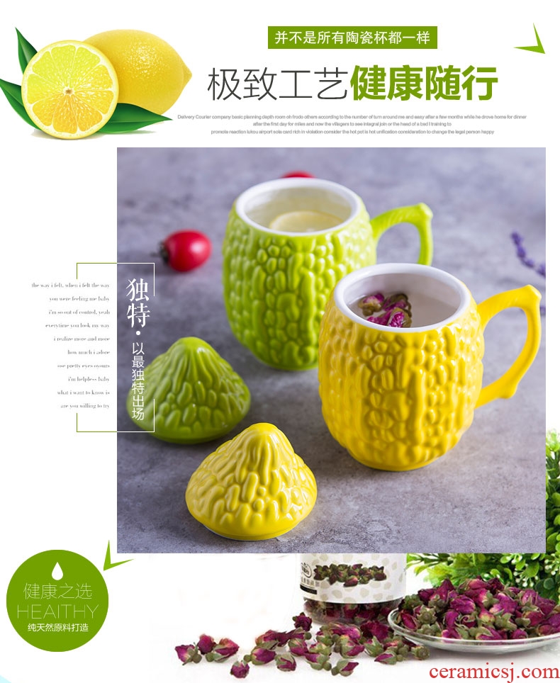 Creative personality trend ceramic cup of milk coffee lovers mugs lovely office balsam pear water in a cup