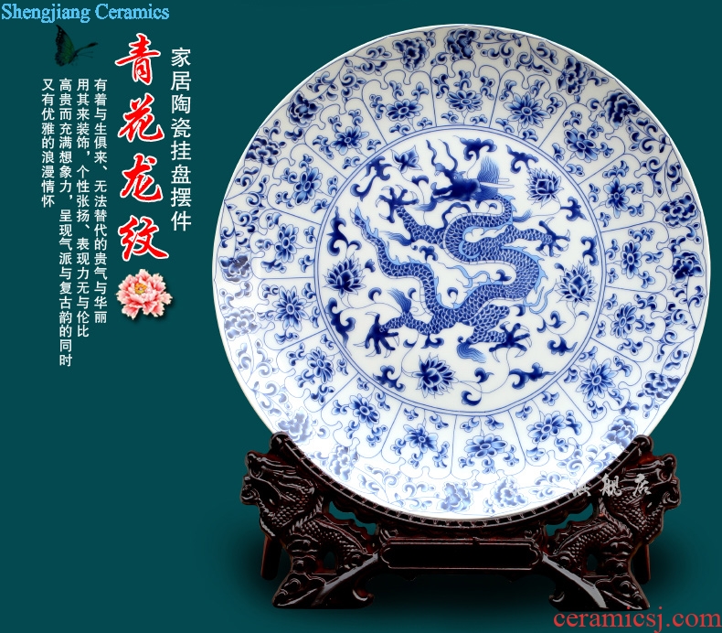 Jingdezhen ceramics dragon hang dish setting wall plate decorates the study of modern Chinese style household office furnishing articles