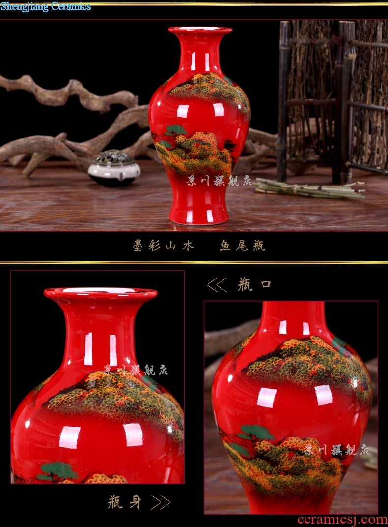 Jingdezhen ceramics China red landscape dried flowers flower arrangement floret bottle of modern Chinese style living room small ornament adornment