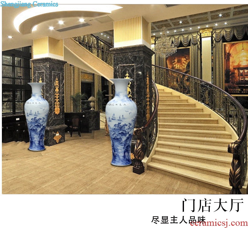 Jingdezhen blue and white porcelain ceramic hand-painted lake view landing big vase household living room a study place