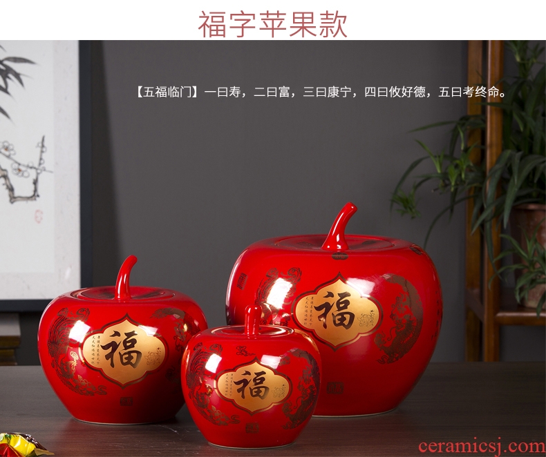 Jingdezhen ceramic apple furnishing articles a thriving business Chinese style household vase wedding decoration decoration large living room