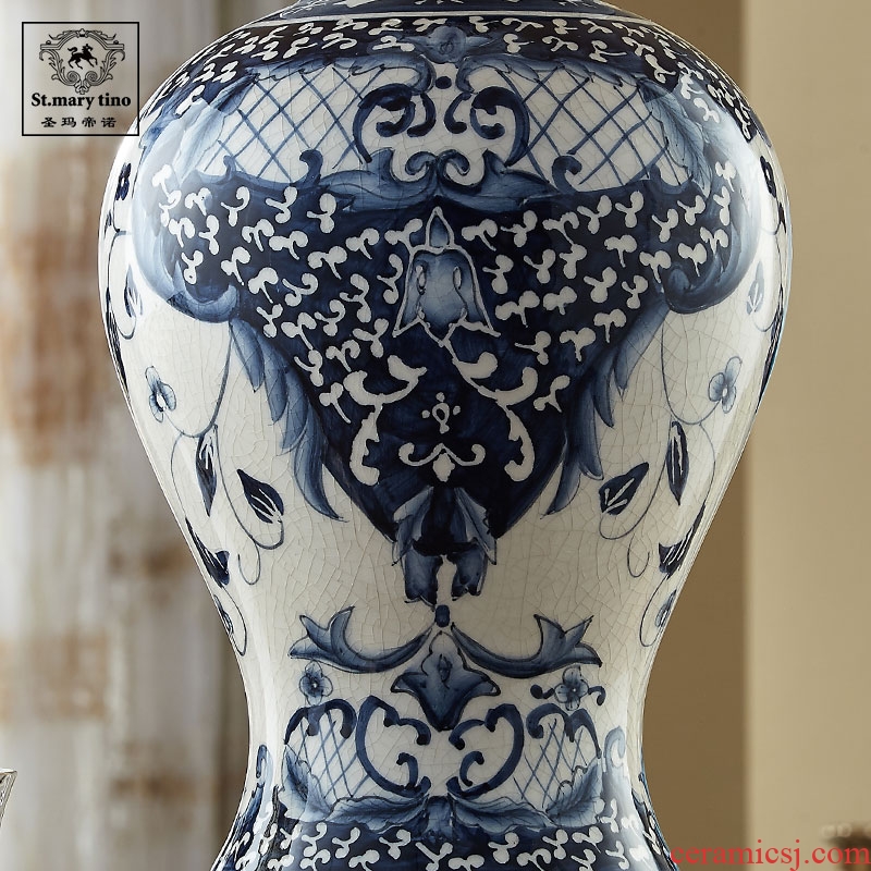 The copper decoration new classic ceramic Chinese style table lamp of bedroom the head of a bed ice to crack the Chinese blue and white porcelain wind sitting room desk lamp