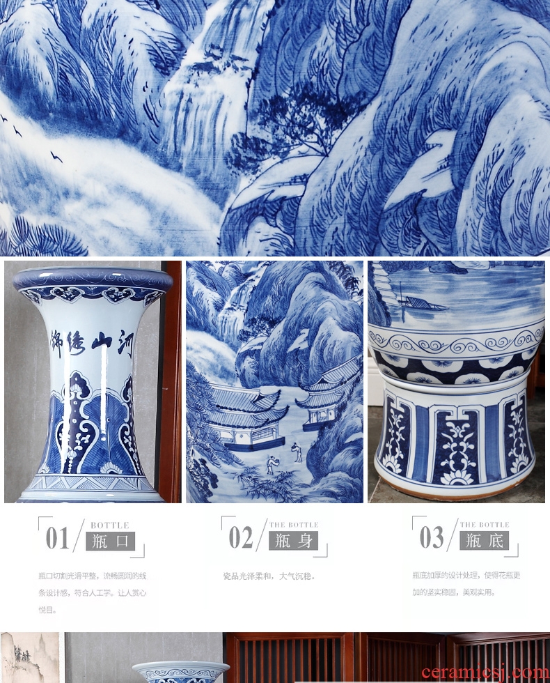 Jingdezhen blue and white landscape hand-painted ceramics landing big vase sitting room of modern ceramic vases, furnishing articles