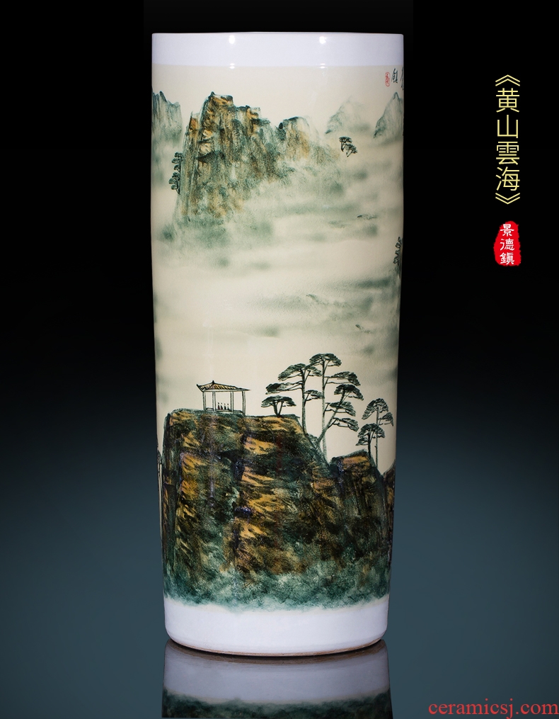 Jingdezhen ceramics famous master hand of large blue and white porcelain vase painting scroll cylinder sitting room place