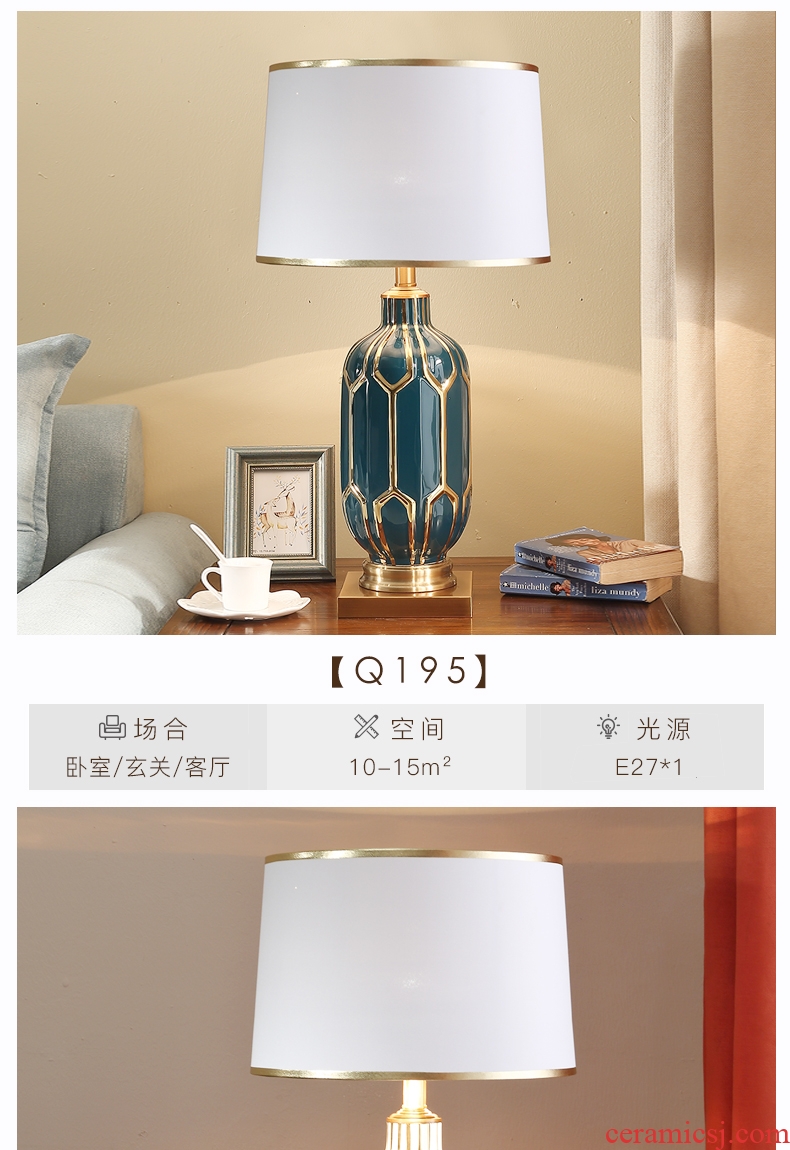 American marriage room bedroom lamp contracted creative Nordic home bedside lamp ceramic cloth art adornment sitting room lamps and lanterns