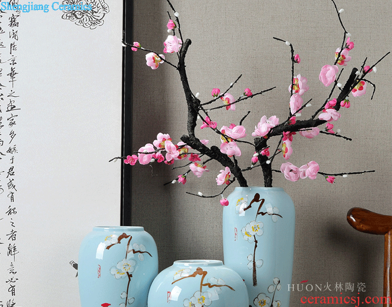 Contemporary and contracted jingdezhen ceramic flower vases Chinese creative living room blue dried flowers home furnishing articles