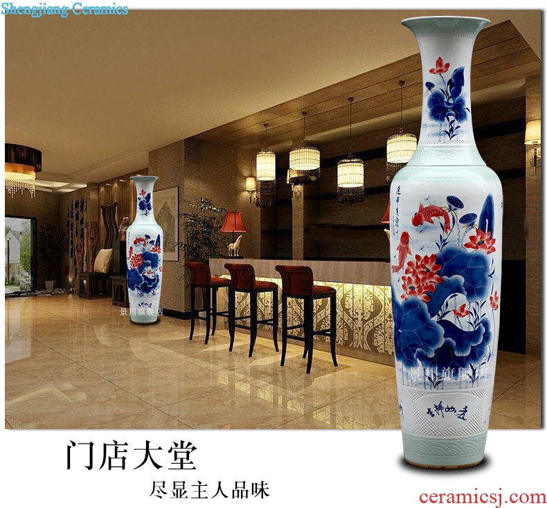 Hand painted peony lotus carving shadow blue fish large vases, jingdezhen ceramics hotels sitting room large furnishing articles