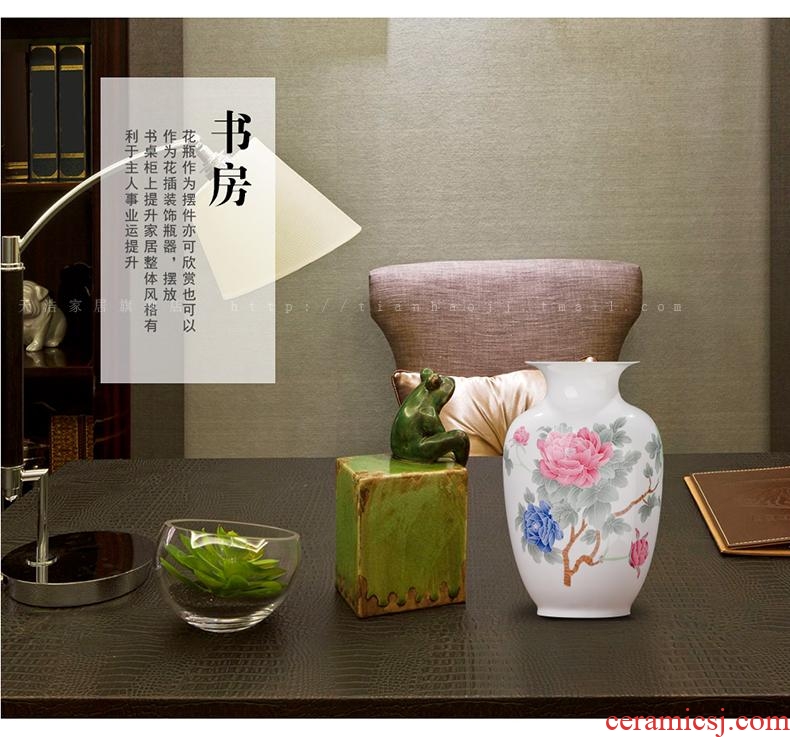 Jingdezhen ceramics vase peony modern home wine cabinet office decoration handicraft furnishing articles in the living room
