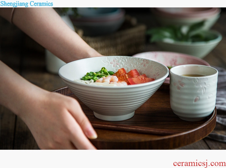 Ceramics, rainbow noodle bowl household salad bowl dish bowl bowl of noodles bowl of soup bowl big yards fight Japanese hat to bowl bowl of horn