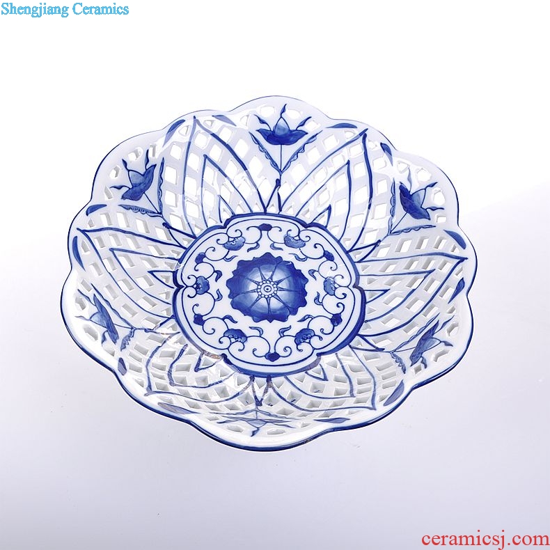 Chinese style adornment place to live in a tall blue and white porcelain in jingdezhen ceramics compote water crafts hollow out