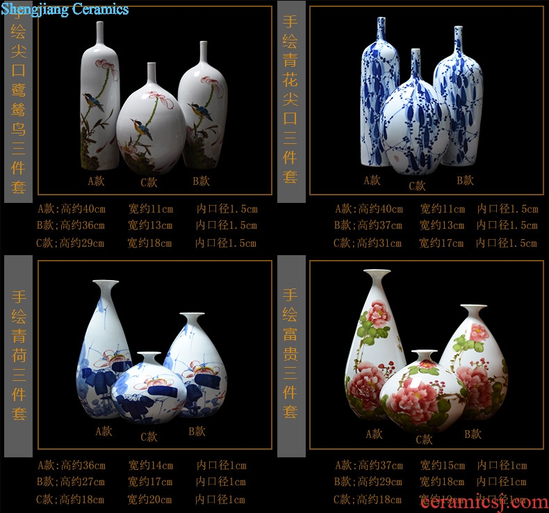 Jingdezhen hand-painted ceramic fashion home furnishing articles hydroponic dry flower arranging flowers sitting room lucky bamboo vase three-piece suit